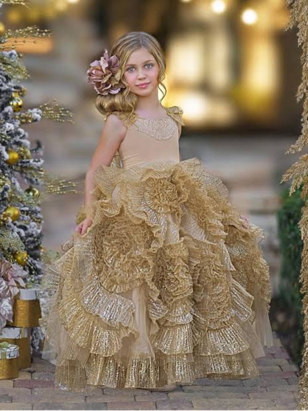 Dollcake Gold Glamour Best Wishes Frock Flower Girls Dress Gown size 10